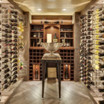 Wine room with box/faux beams