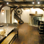 Basement with antique black walnut floor