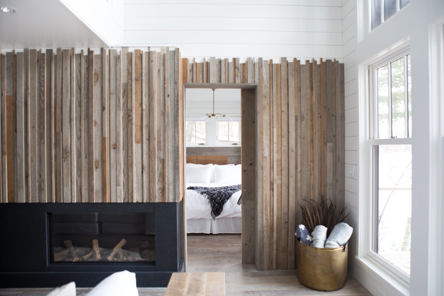 Reclaimed wood paneling wall