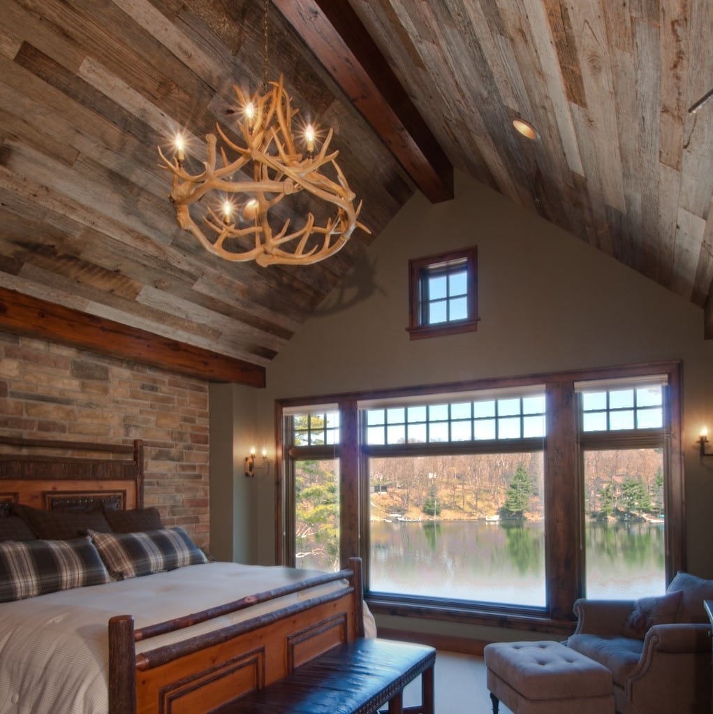 Wormy Chestnut Reclaimed Wood Wall Paneling Bedroom