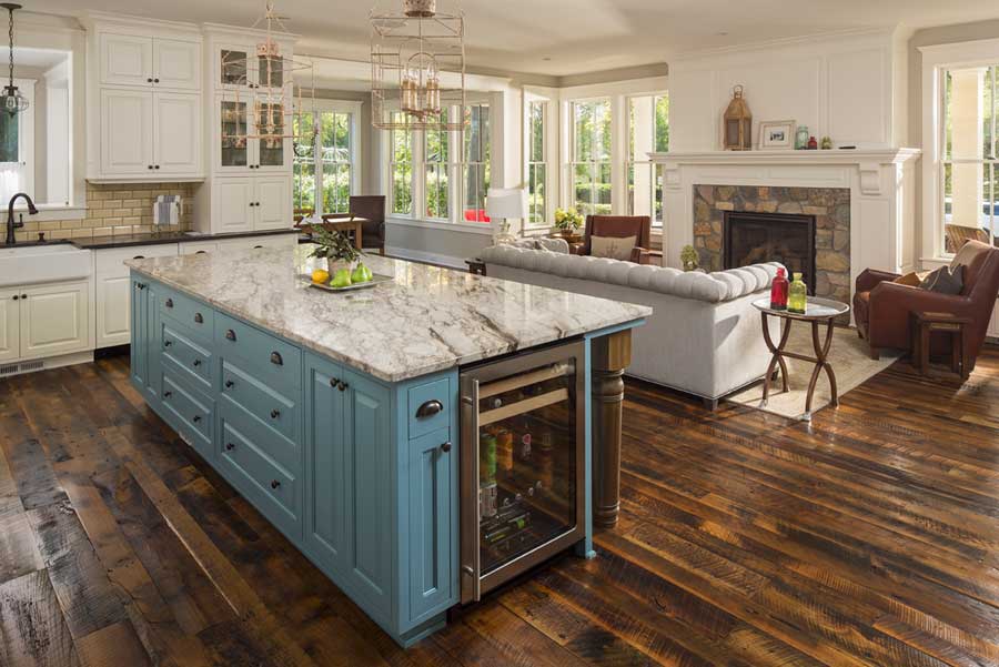 stunning remodeled kitchen; oak floor restoration