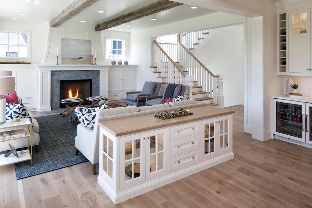 living room with reclaimed wood