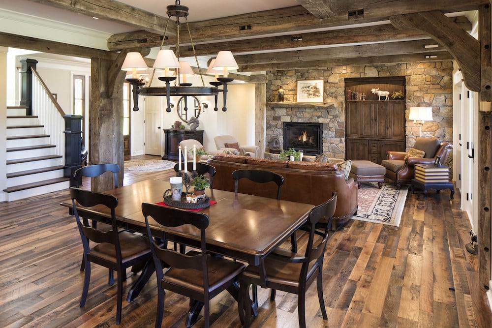 dining/living area in home; antique oak flooring