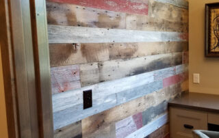 Reclaimed wood office wall.