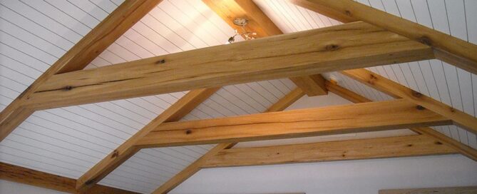 Reclaimed wood ceiling beams.