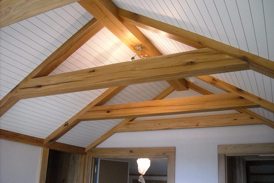 Reclaimed wood ceiling beams.