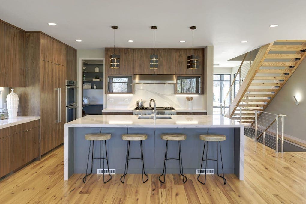 reclaimed wood flooring inside modern kitchen