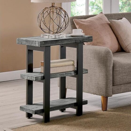 gray reclaimed wood end table
