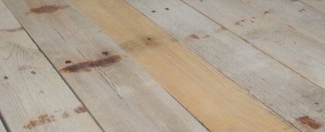 reclaimed wood pallet flooring close up view