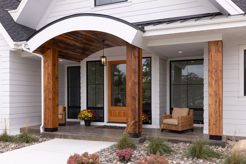 reclaimed wood posts installed on the front of a beautiful home