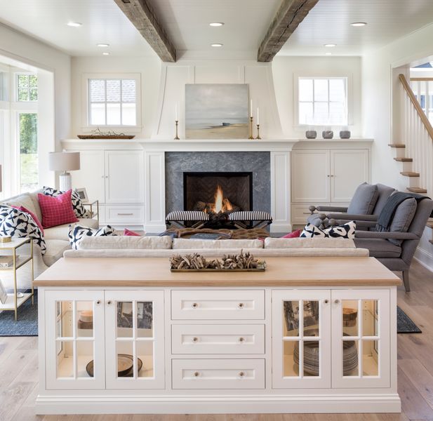 weathered antique box beams in a living room 