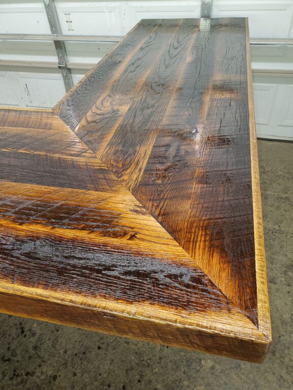 reclaimed wood bar top sealed and finished, ready for installation.