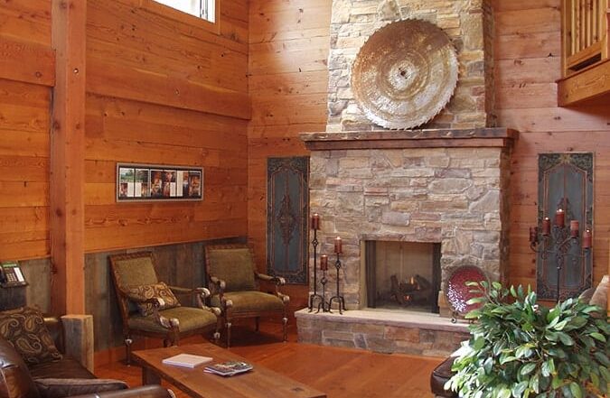 Douglas fir flooring and paneling in custom lodge