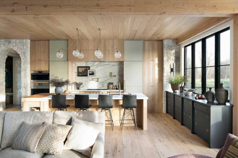 Reclaimed wood white oak box beams and ceiling and wall paneling