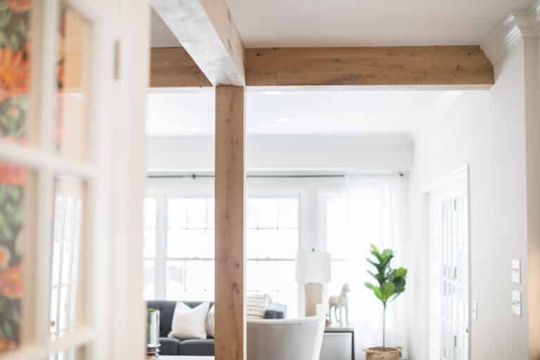 Reclaimed wood white oak box beams detail