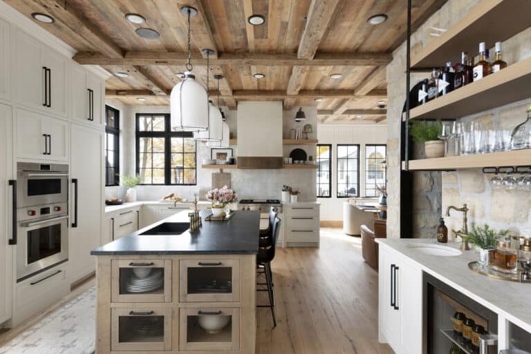 Custom kitchen with reclaimed white oak flooring