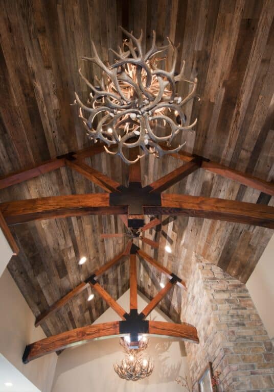 Reclaimed wood Douglas Fir timber vaulted ceiling truss