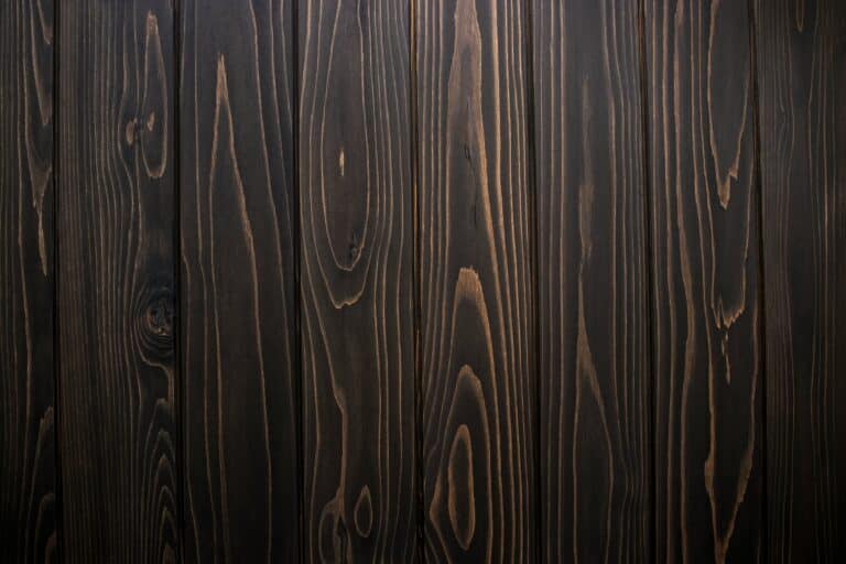 Close up of Shou Sugi Ban wood with dark char and lighter colored grain.