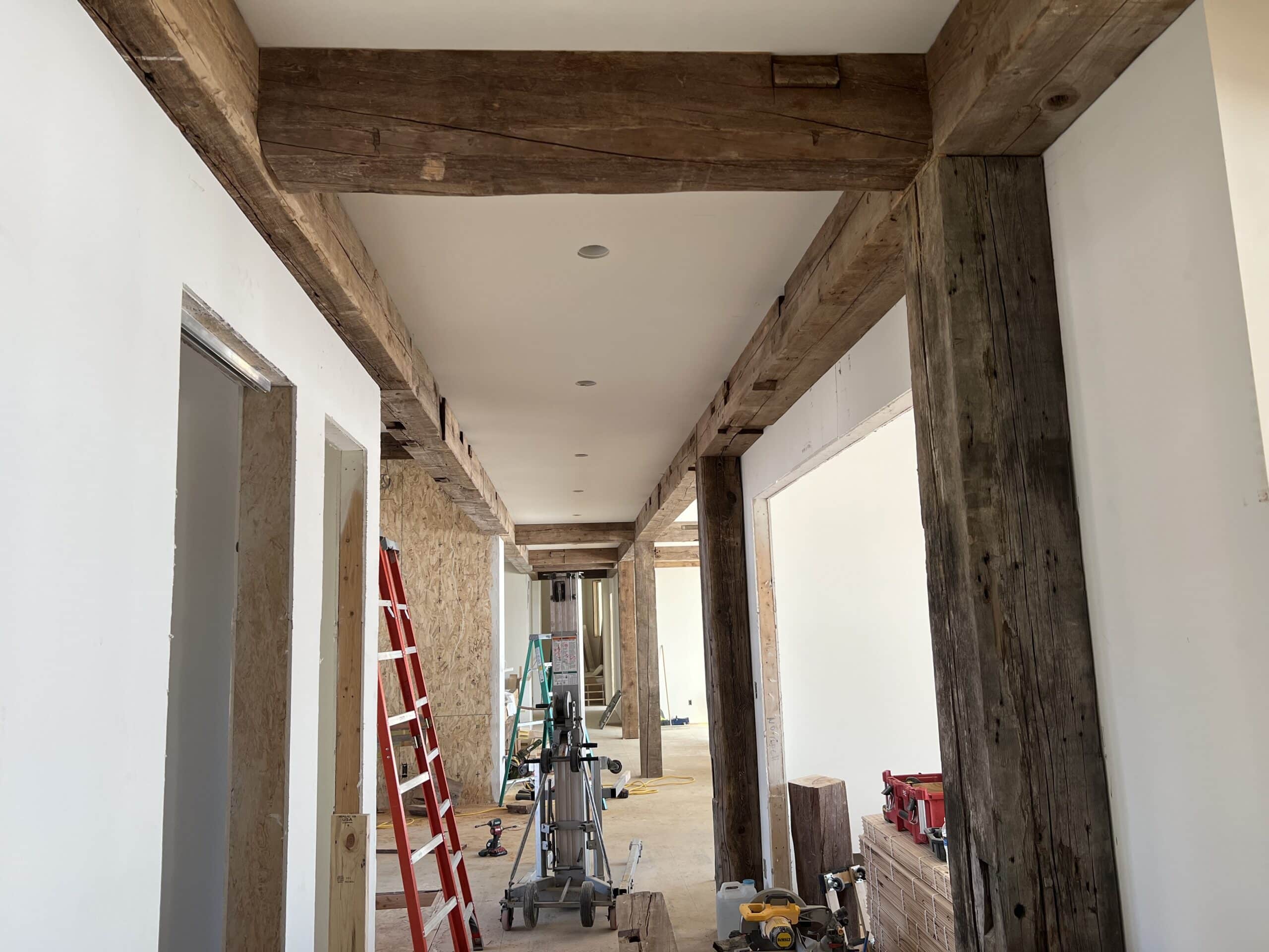 Reclaimed timbers installed at job after wood milling