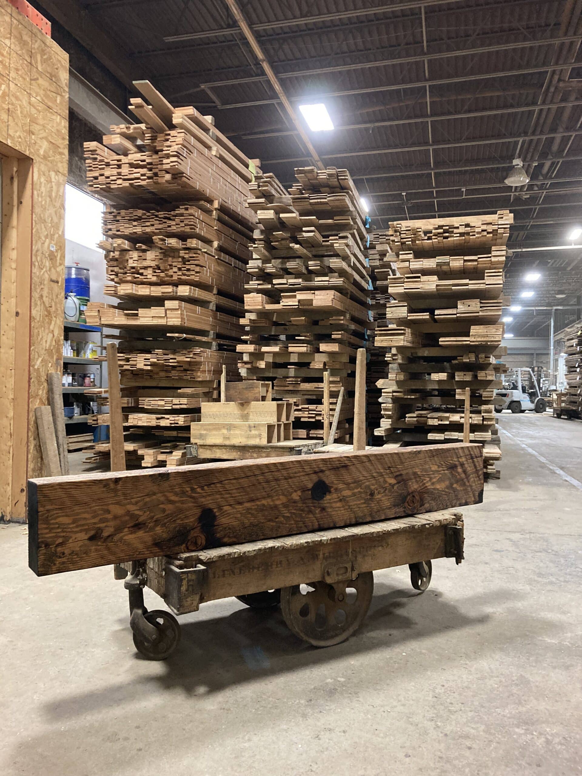 Salvage wood planks stacked after wood milling