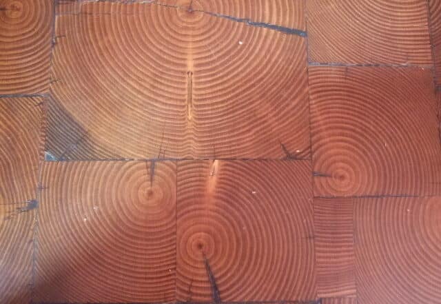 Close up of end grain wood tile floor