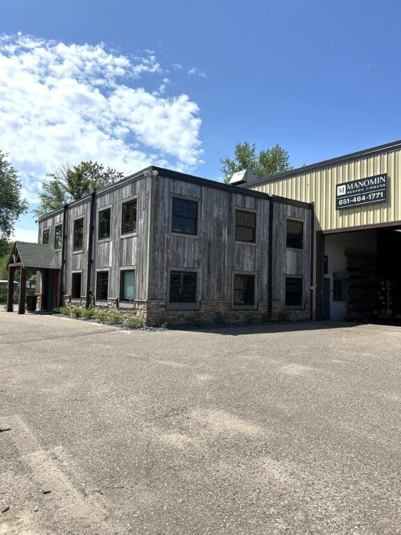 Exterior shot of Manomin Resawn Timbers showroom and woodshop