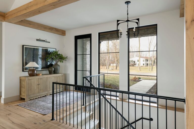 White oak flooring, box beams, and stairs
